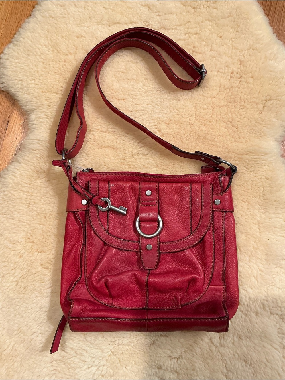 Fossil red leather crossbody bag